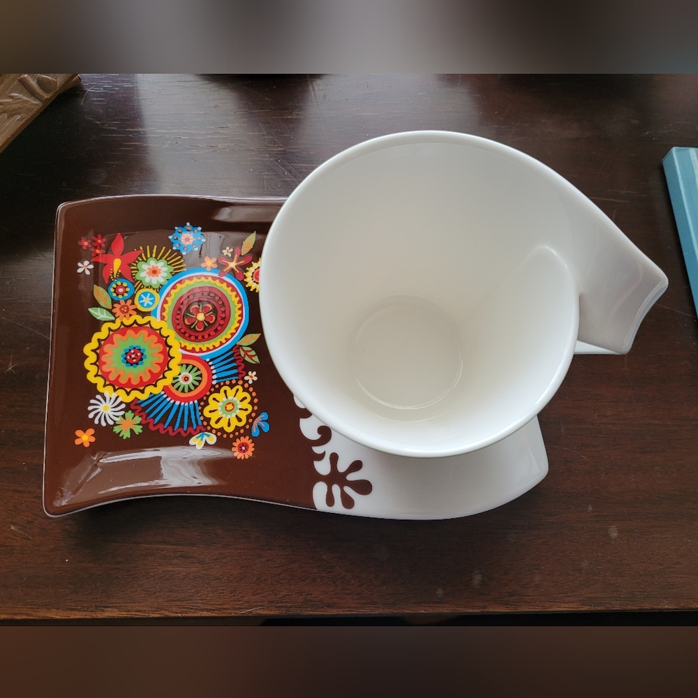 Villeroy & Boch Wave Coffe Cup Plate Retro Floral Paisley Pattern Fine China